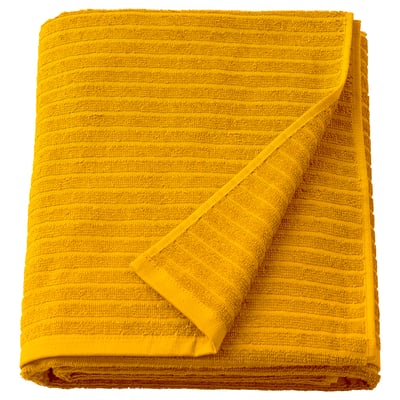 Klargul handduk VÅGSJÖN, vikt, med texturerade ränder, 100 % bomull.