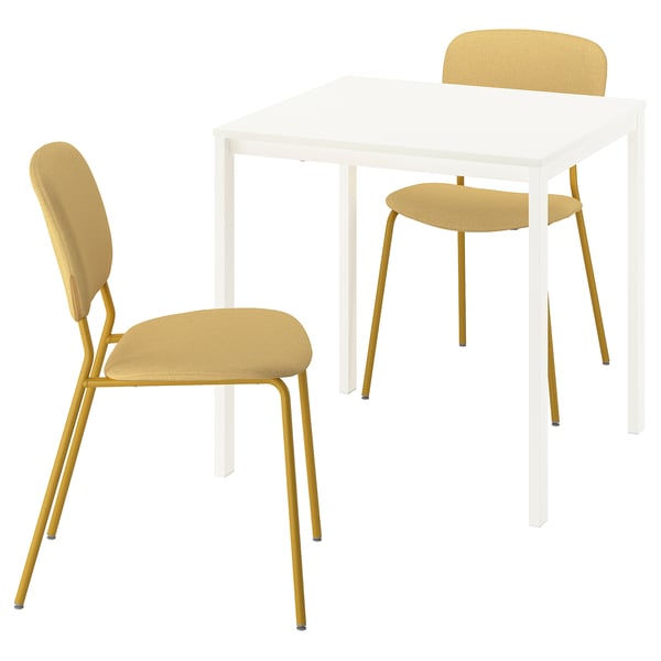 VIHALS / VIHALS Bord och 2 stolar - vit vit/gul Tibbleby gul 74x74 cm