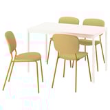 VIHALS / VIHALS Bord och 4 stolar, vit/gul Tibbleby gul, 120/180x74 cm