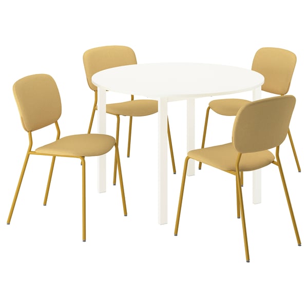 VIHALS / VIHALS Bord och 4 stolar, vit vit/gul Tibbleby gul, 107 cm