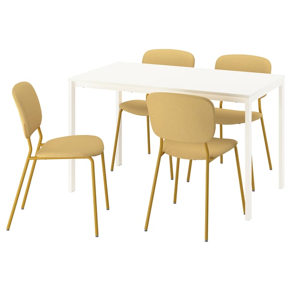 VIHALS / VIHALS Bord och 4 stolar, vit vit/gul Tibbleby gul, 125x74 cm