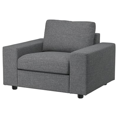 En grå VIMLE fåtölj med modern design och bekväm stoppning.
