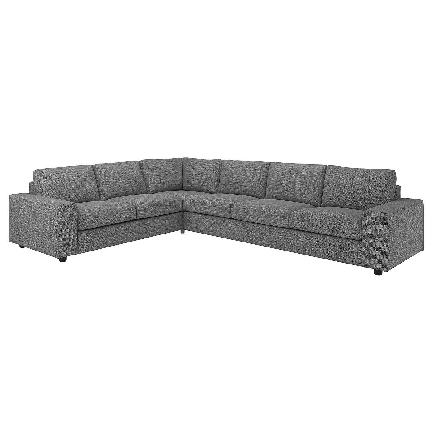 IKEA VIMLE hörnsoffa, 5-sits, med breda armstöd/lejde grå/svart