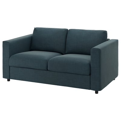 IKEA VIMLE 2-sits soffa i blågrön med elegant, modern design. Mjukt, avtagbart överdrag, miljövänliga material.