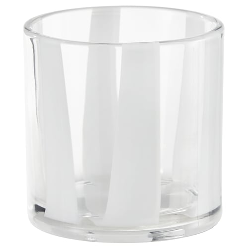 Klar, cylindrisk glasljusstake med vertikala ränder. Enkel, elegant design. Idealiskt för att hålla ljus.