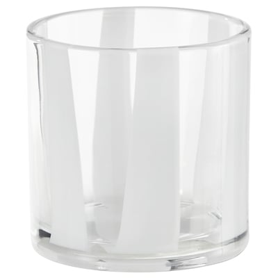 Klar, cylindrisk glasljusstake med vertikala ränder. Enkel, elegant design. Idealiskt för att hålla ljus.