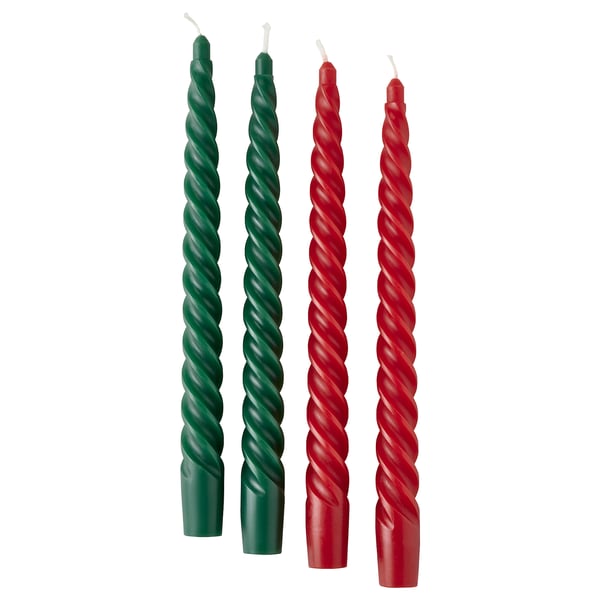 VINTERFINT Antikljus utan doft, vridna röd/grön, 25 cm