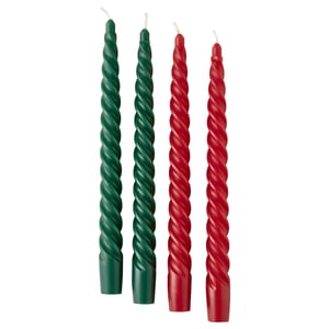 VINTERFINT Antikljus utan doft, vridna röd/grön, 25 cm