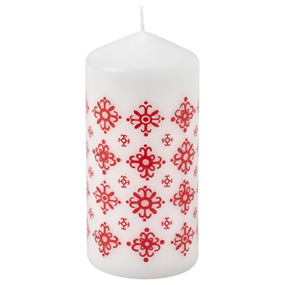 VINTERFINT Blockljus utan doft, vit/röd, 14 cm