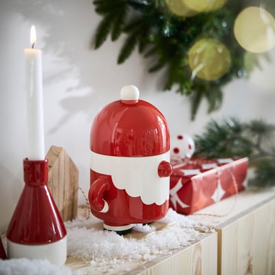 VINTERFINT Burk med lock, jultomte röd, 1.0 l