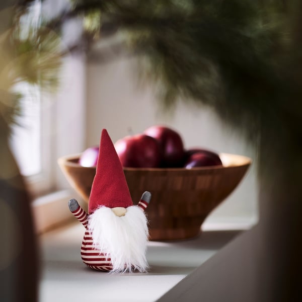 VINTERFINT Dekoration, jultomte/randig röd, 16 cm