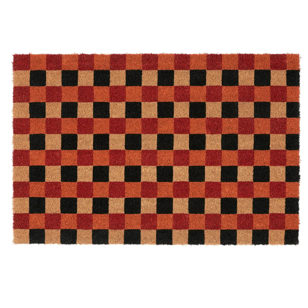 VINTERFINT Dörrmatta, rutmönster/kokos röd/svart, 60x90 cm