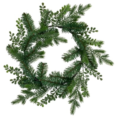 VINTERFINT Konstgjord krans, inom-/utomhus grön, 45 cm