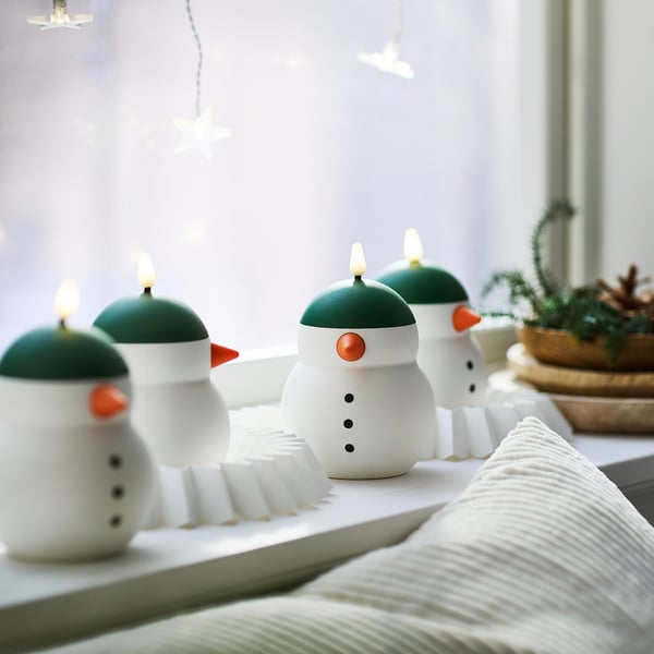 VINTERFINT LED dekorationsbelysning, batteridriven/snögubbe, 14 cm