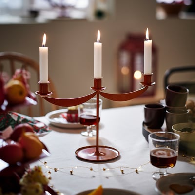 VINTERFINT Ljusstake, för 3 ljus röd, 24 cm
