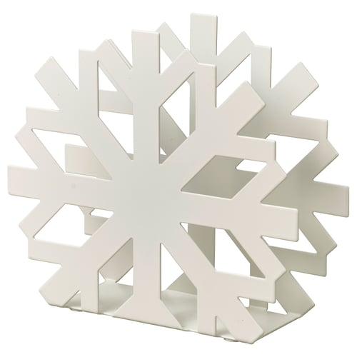 Ett vitt VINTERFINT snöflingeformat föremål, tillverkat av plast och metall, designat för att hålla föremål.
