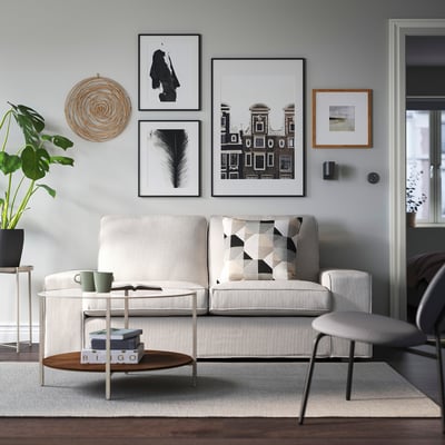 VITTSJÖ Soffbord, ljusbeige/glas, 75 cm