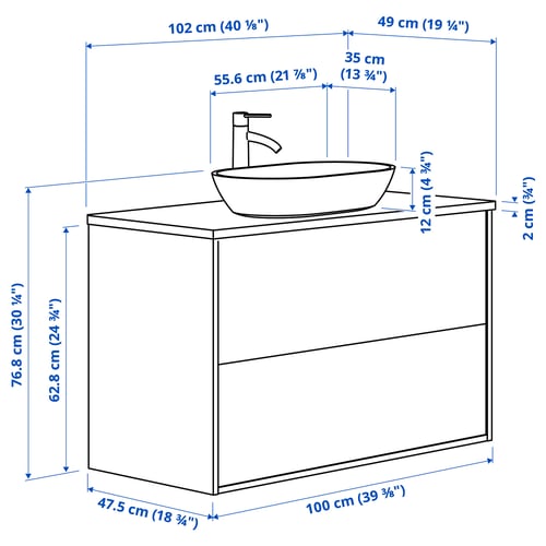 Illustration with measurements for the product: ÄNGSJÖN.