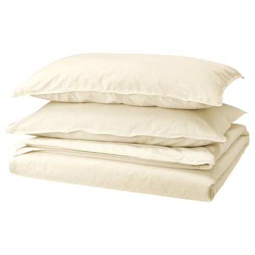 ÄNGSLILJA cream-colored duvet set, off-white, cotton, rectangle with envelope closures.