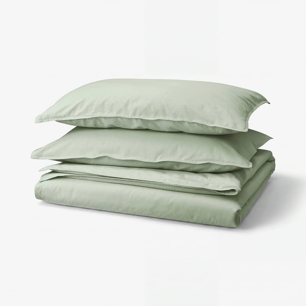 ÄNGSLILJA Duvet cover and 2 pillowcases, pale grey-green, 200x200/50x80 cm