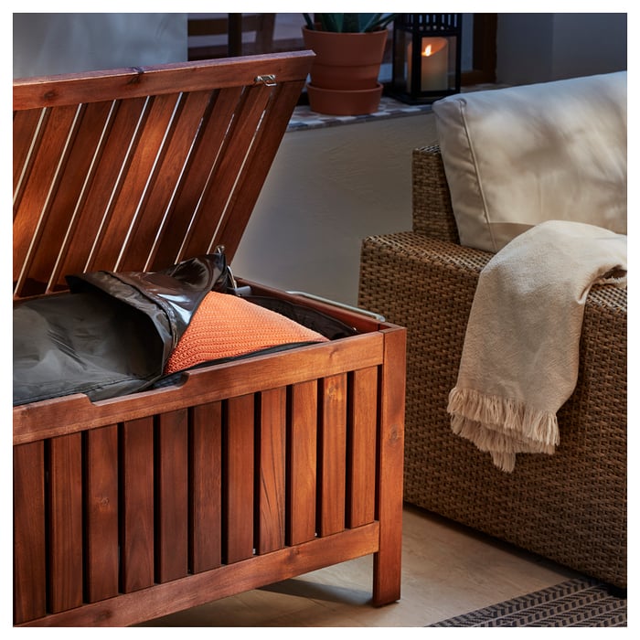 ÄPPLARÖ Storage bench, outdoor, brown stained, 128x57 cm - IKEA
