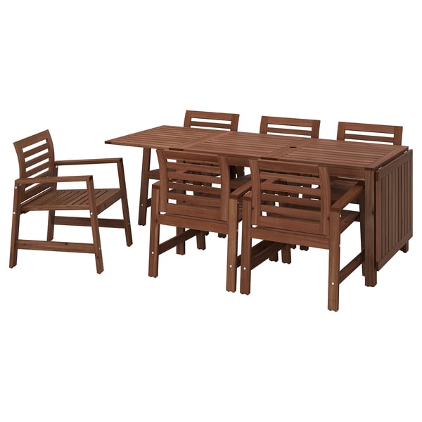 Applaro Table 6 Chairs W Armrests Outdoor Brown Stained Ikea