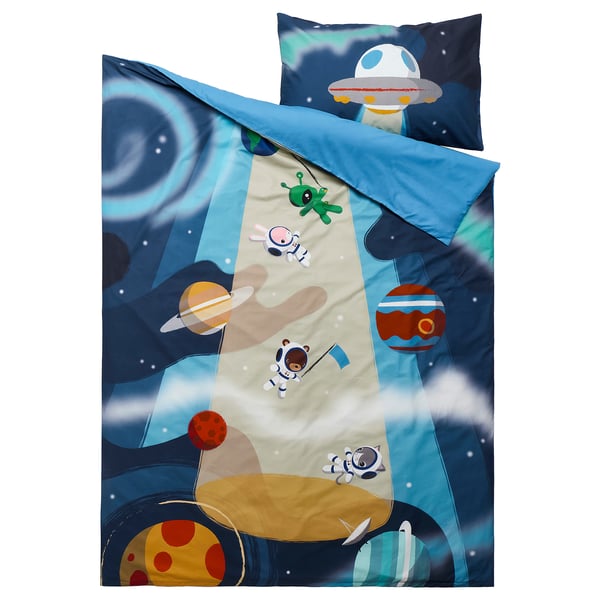 AFTONSPARV Duvet cover and pillowcase, space/blue, 150x200/50x80 cm