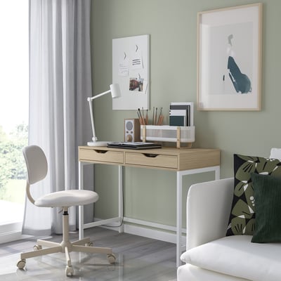 ALEX Desk, white stained/oak effect, 100x48 cm