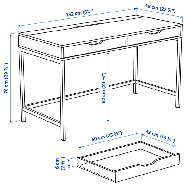ALEX Desk, white, 132x58 cm