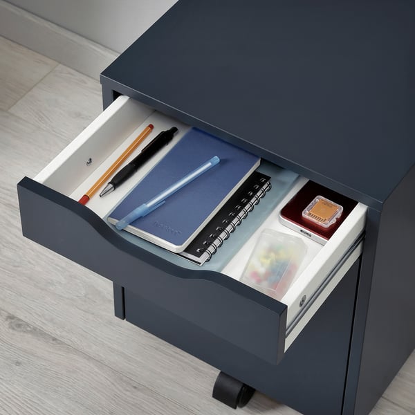 ALEX Drawer unit on castors, black-blue/black, 36x50 cm