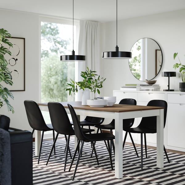 ÅLHULT / NORDMANSSKÄR Table and 6 chairs, beige/brown/Bomstad black black, 170/220x80 cm