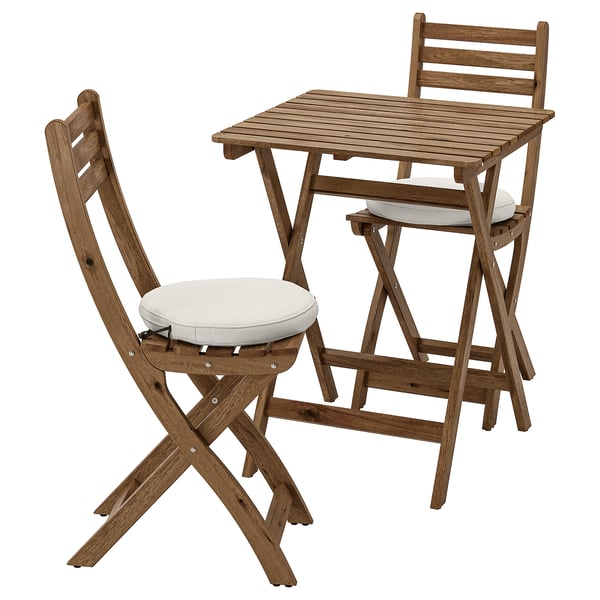 Askholmen Table And 2 Folding Chairs Outdoor Grey Brown Stained