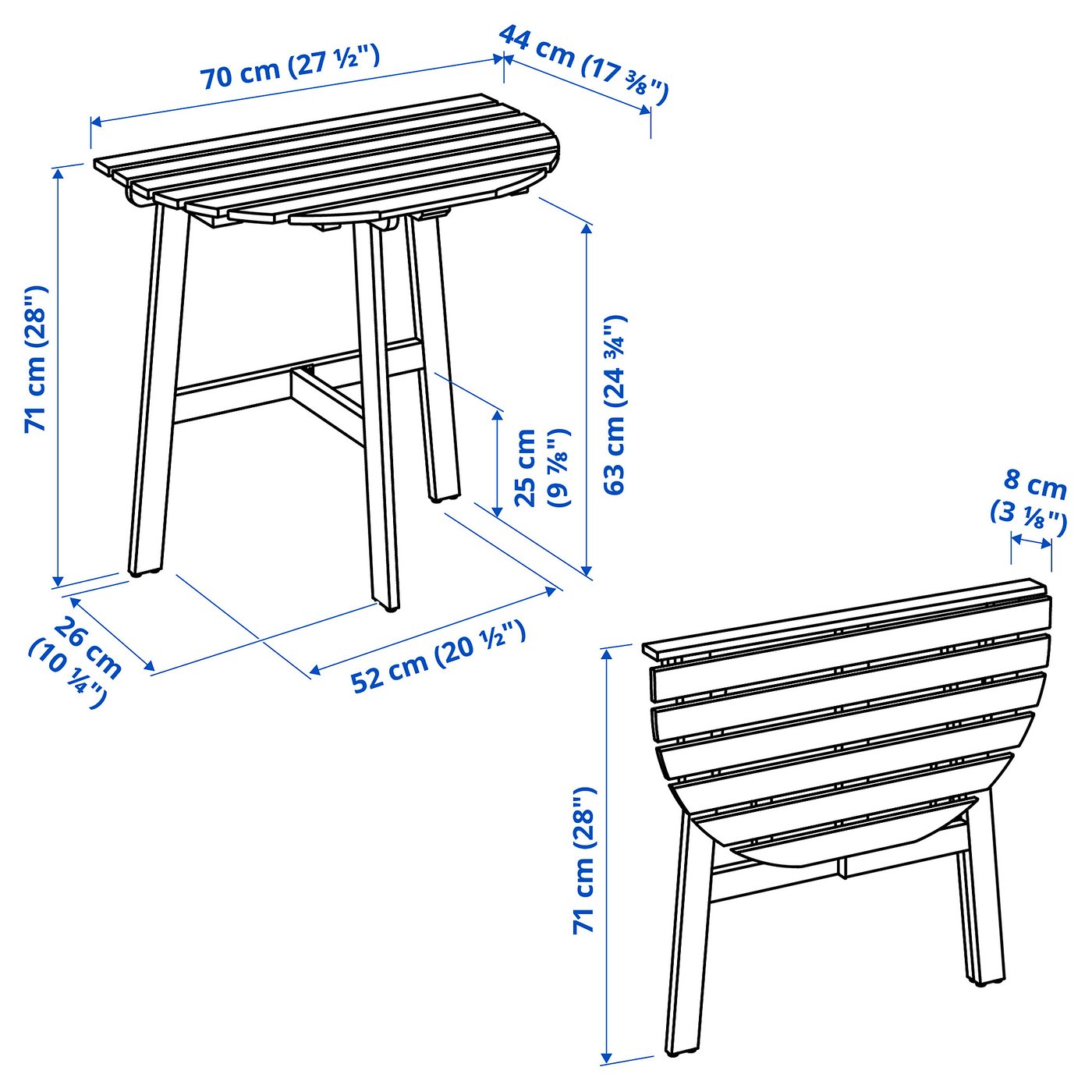 ASKHOLMEN table for wall, outdoor, folding dark brown, 70x44 cm - IKEA