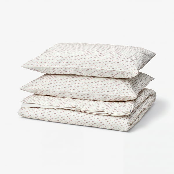 BANDKNIPPE Duvet cover and 2 pillowcases, white/beige, 200x200/50x80 cm