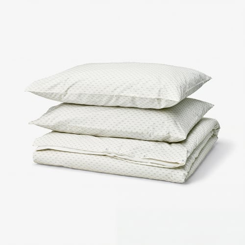 BANDKNIPPE Duvet cover and 2 pillowcases, white/green, 200x200/50x80 cm