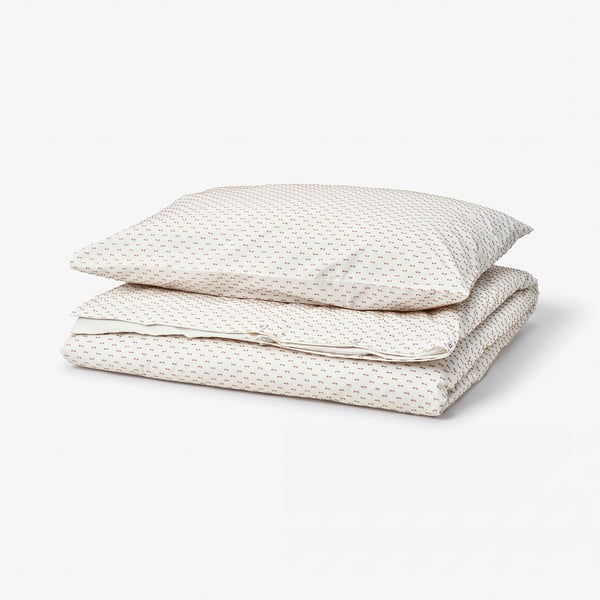 BANDKNIPPE Duvet cover and pillowcase, white/beige, 150x200/50x80 cm