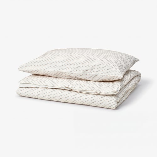 BANDKNIPPE Duvet cover and pillowcase, white/beige, 150x200/50x80 cm