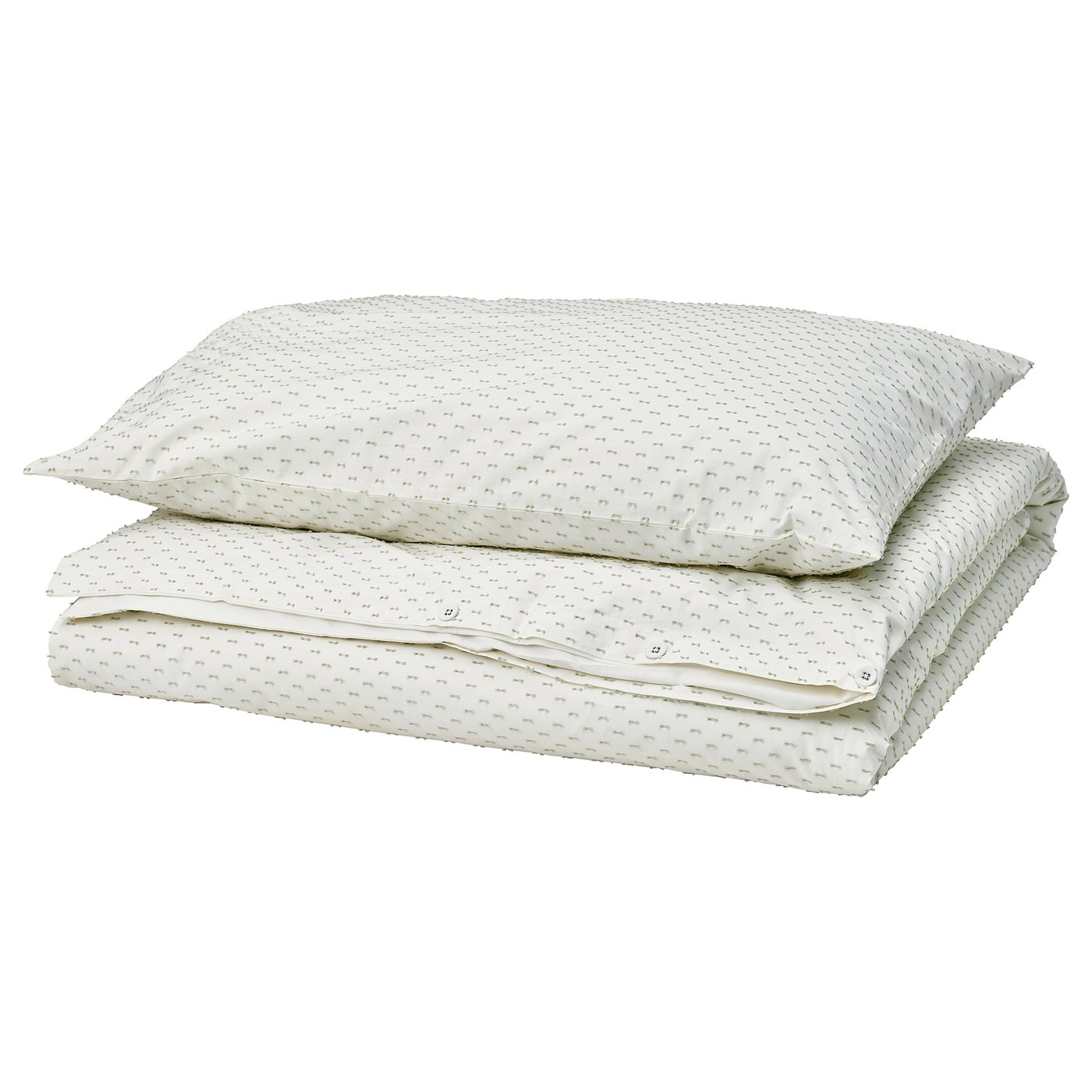 BANDKNIPPE Duvet cover and pillowcase, white/green, 150x200/50x80 cm