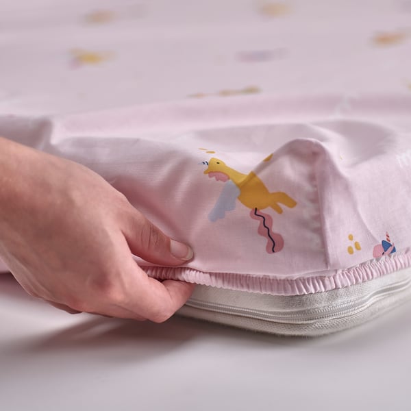 BARNDRÖM Fitted sheet, pink/unicorn pattern, 90x200 cm