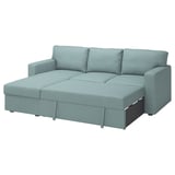 BÅRSLÖV 3-seat sofa-bed with chaise longue, Tibbleby light grey-turquoise