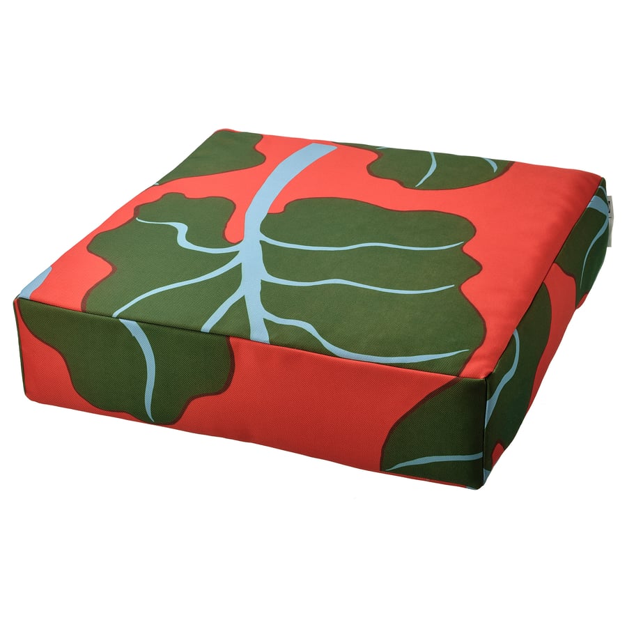 BASTUA Floor cushion, outdoor leaf pattern/orange/green, 60x60 cm IKEA