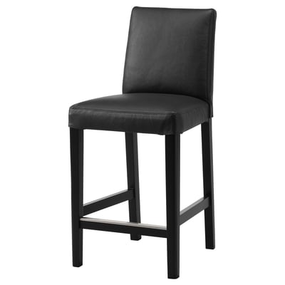 BERGMUND Bar stool with backrest, counter height black/Glose black, 62 cm