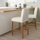 BERGMUND Bar stool with backrest, oak effect/Inseros white, 62 cm
