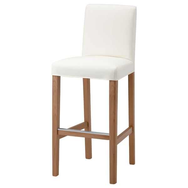 BERGMUND Bar stool with backrest, oak effect/Inseros white, 75 cm