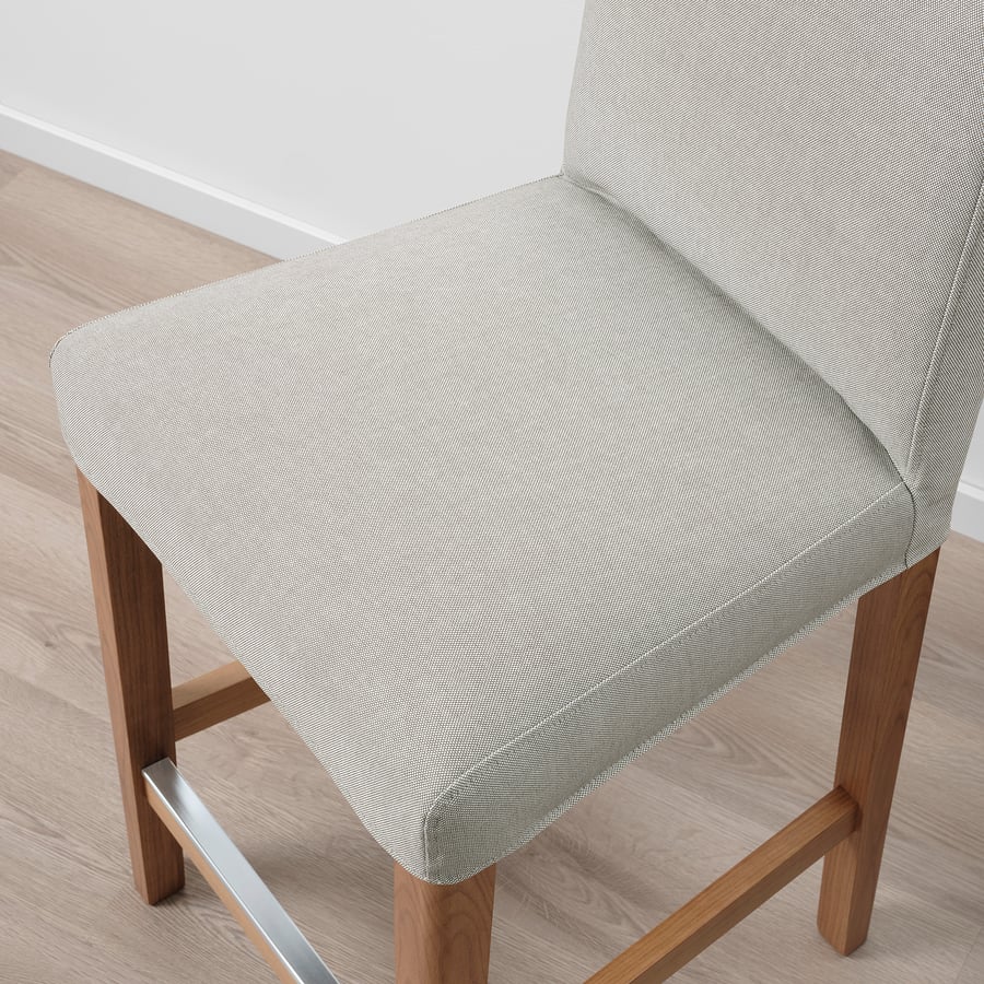 BERGMUND bar stool with backrest, oak effect/Orrsta light grey, 62 cm