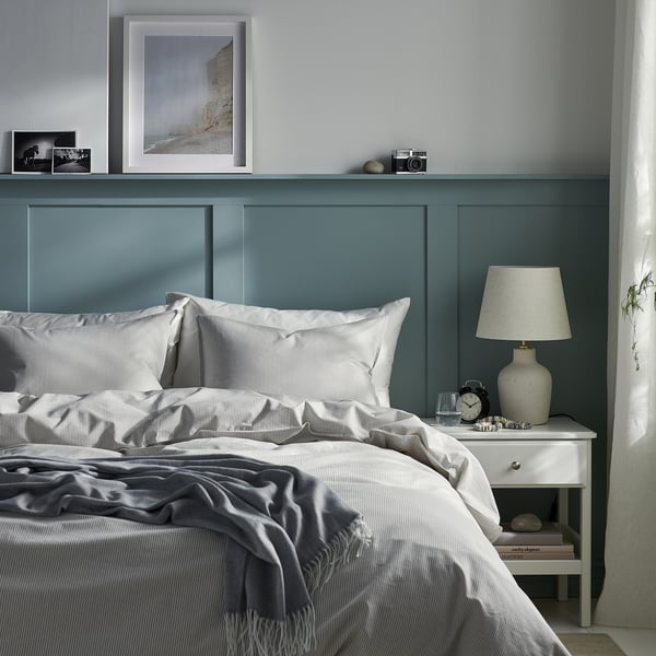 BERGPALM Duvet cover and pillowcase, grey/stripe, 150x200/50x80 cm
