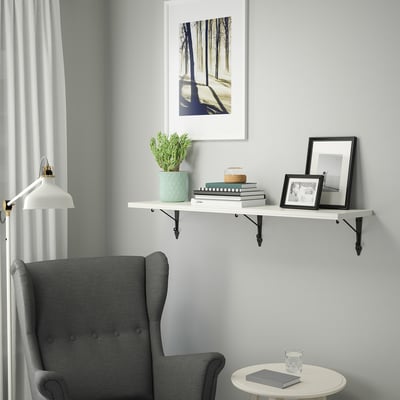 BERGSHULT / KROKSHULT Wall shelf, white/anthracite, 120x30 cm