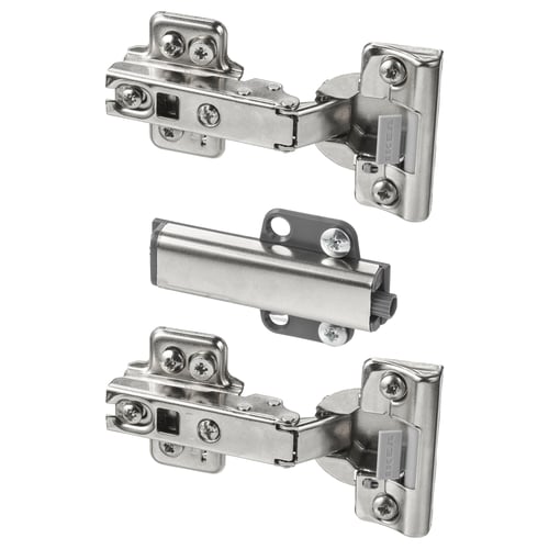 Three sets of ikea BESTÅ cabinet hinges, two in silver and one in black, displayed on a white background.