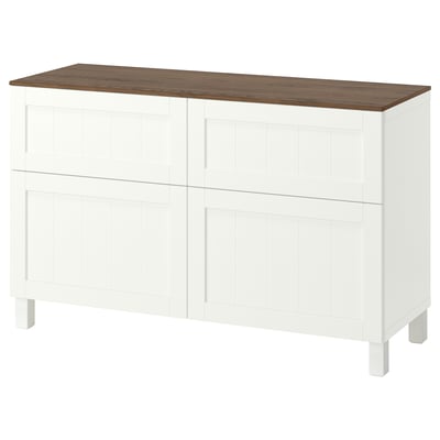 BESTÅ Storage combination w doors/drawers, white/Pipmakare white, 120x42x75 cm