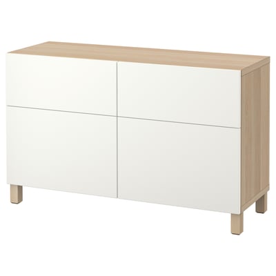 BESTÅ Storage combination w doors/drawers, white stained oak effect/Lappviken white, 120x42x74 cm